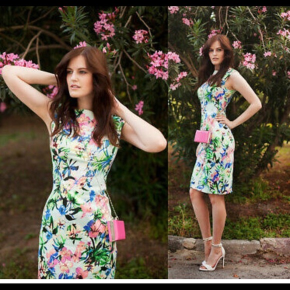 Zara Mint Oriental Floral Pencil Dress size XS - Picture 2 of 9